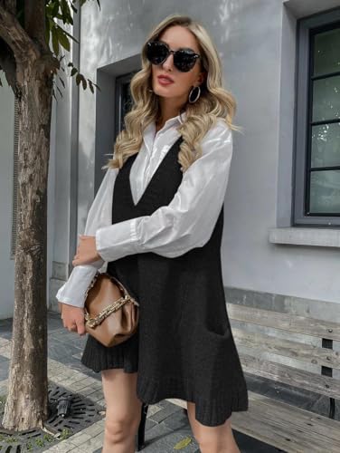Image of Zeagoo Womens Sweater Vest Dress Pattern Knitted Pullovers Sweaters V Neck Tank Sweater Dress with Pockets