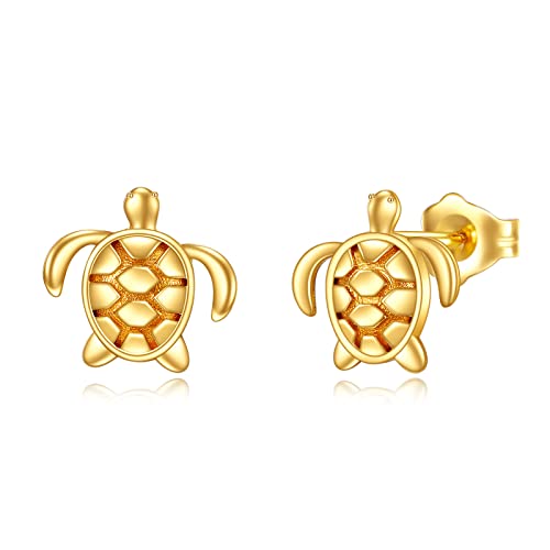 KECHO 14k Gold Dainty Stud Earrings Butterfly/Turtle/Starfish/Paw/Cat Jewelry for Women