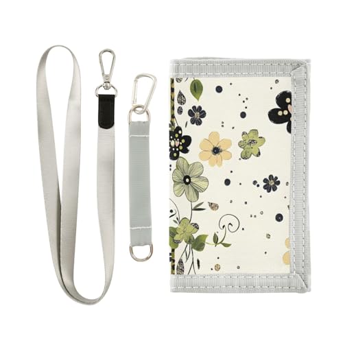 FOLIOSA Kids Wallet for Boys Girls Anime Floral Leaf Print Youth Wallet with Zipper Pocket Card Holders, Novelty Wallet 4.9×2.9 in