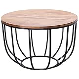 FineBuy Mesa de Centro Industrial Redonda 60x60x39 cm Madera Maciza de Sheesham y Metal | Mesa Auxiliar para Salón | Mesita Café Pequeña para Sofá