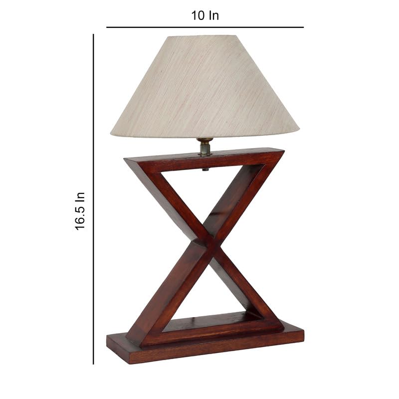 Image of tu casa Table Lamps with Mango Wood Base & Off-White Cotton Shades for Home Decor, Bedrooms, Living Room, Gifting, Diwali Decoration, Dining Space, Study Room, Hall (Height- 42cm) - Bulb not Included