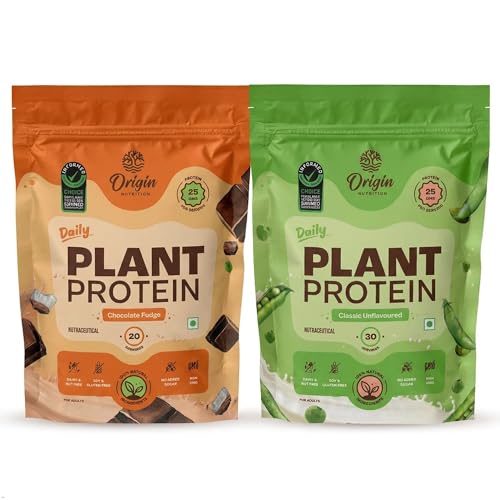 Origin Nutrition Plant Protein Powder Combo | Classic Unflavoured + Chocolate Fudge | 25g Pea Protein Isolate & Pumpkin Seed | 50 Servings, 2 Pouches | Vegan, Clean, Gut-Friendly-image-24