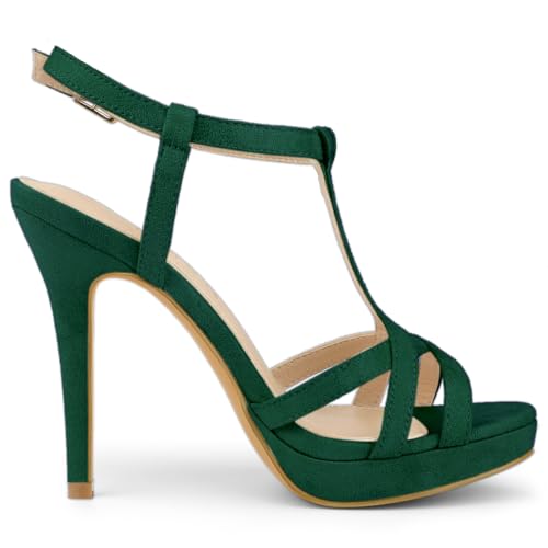 Allegra K Allegra K Women's T Strap Slingback Platform Stiletto Emerald Green Heel Sandals 6 M US