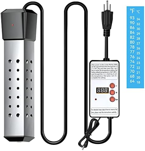 Cadrim 2000W Immersion Water Heater - Constant Temperature Electric Submersible Model With Stainless Steel Guard Cover and Built-in Digital LCD Thermometer
