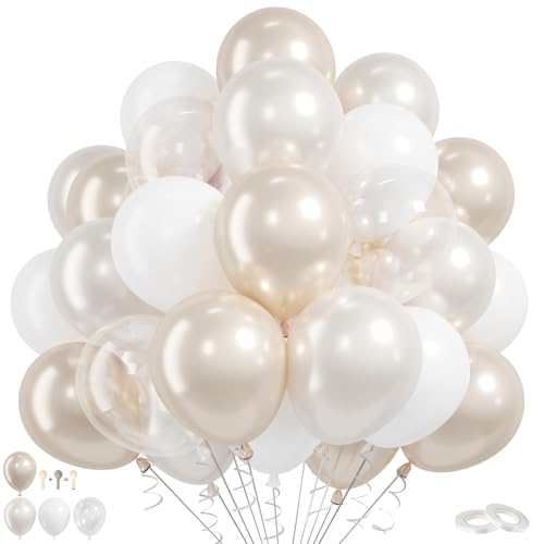 Image of Pearl Balloons, 60Pcs Pearl White Balloons, 12 Inch Latex Double Stuff Pearl White Balloons for Wedding Bridal Shower Baby Shower Wedding Anniversary Engagement Neutral Birthday Party Decorations