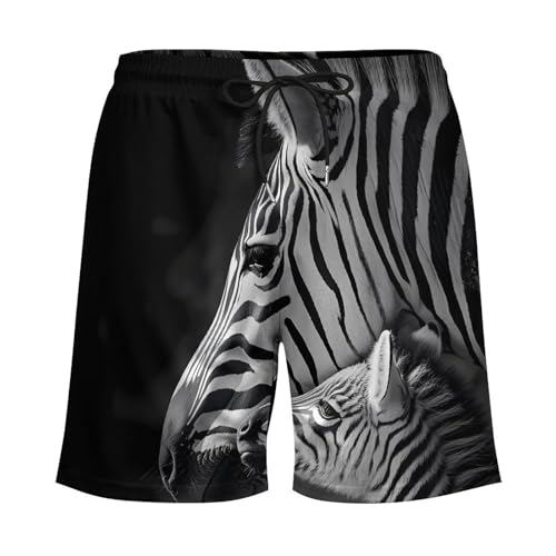Black and White African Wildlife Zebra Mens Swim Trunks with Quick-Drying Lining Beach Shorts for Outdoor Sports3