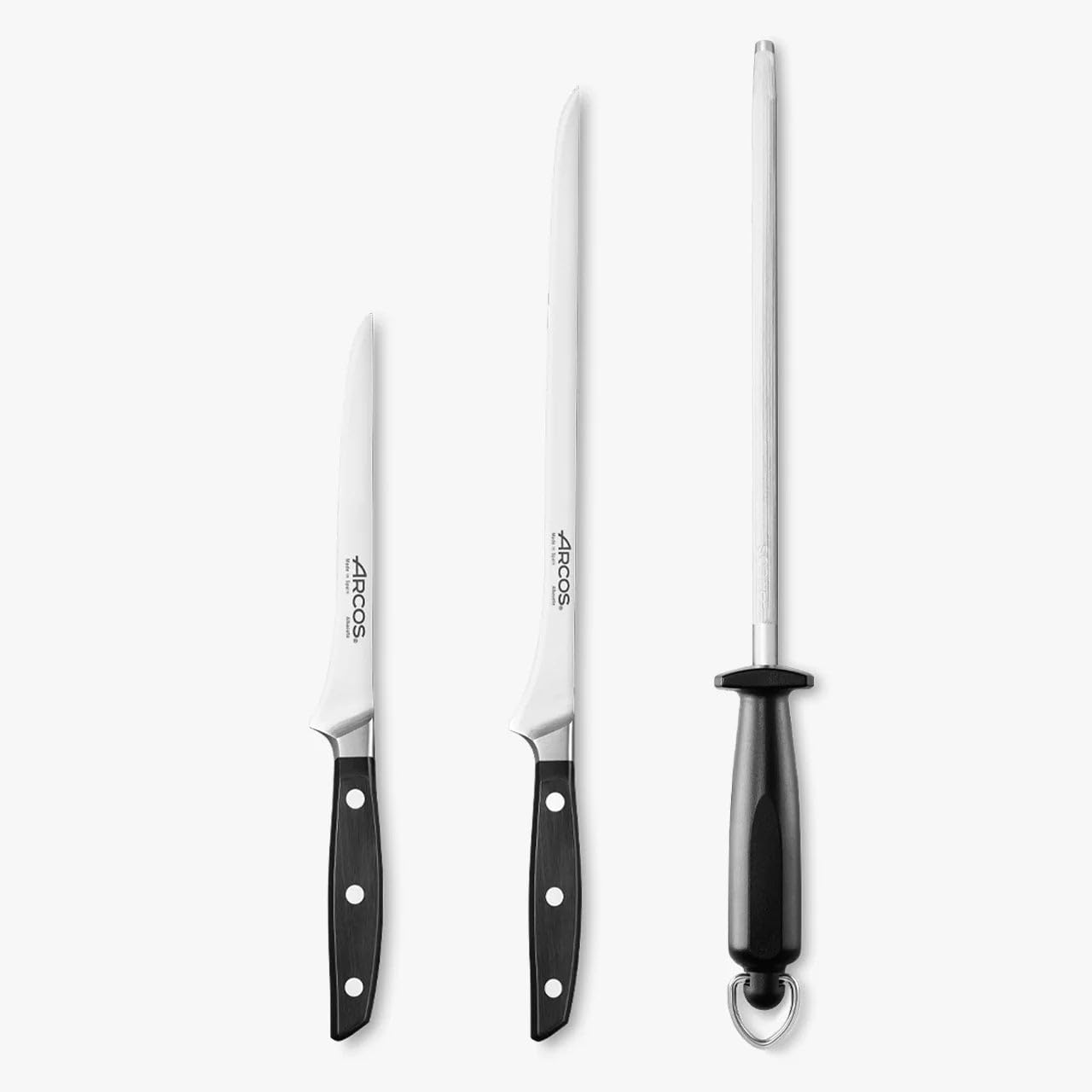Arcos Set Schneiden 3-teilig aus Nitrum Edelstahl - Professionelles Küchenmesser zum Kochen, Ergonomischer Griff aus Polyoxymethylen POM - Schwarz, Serie Manhattan