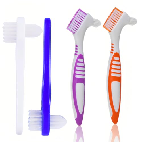 AFCJLTO 4Pcs Spazzola per Protesi a Doppia Testa Spazzola per La Pulizia Della Protesi Dentaria Strumento Portatile Spazzole Pulizia delle Protesi per Denti Finti(2 modelli)