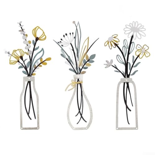 Set artistico da parete in metallo, con 3 sculture in stile bohémien, per decorazione moderna della casa e decorazione da parete dell'ufficio (blu)