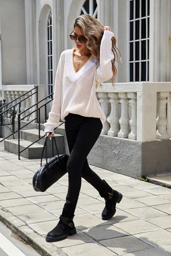 Image of Cakulo Womens Oversized Striped V Neck Long Sleeve Sweaters