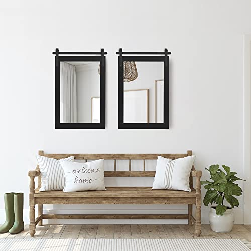 Kartoosh Black Farmhouse Mirror Barn Door Style Rectangle Solid Wood Frame Wall Mirror Rustic Decorative Mirror For Bathroom thumb #2