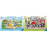 Ravensburger Kinderpuzzle - 06116 Ausflug in den Zoo - Rahmenpuzzle für Kinder ab 3 Jahren, mit 15 Teilen & 06321 Mein Feuerwehrauto - Rahmenpuzzle für Kinder ab 3 Jahren, mit 15 Teilen