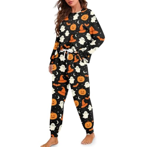 Image of Women's Pajamas Set Soft 2 Piece Loungewear Long Sleeve Pj Set | Matching Sleepwear, Crew Neck Top, Drawstring Jogger Pants with Pockets, Fall Pajama for Home, Sleep, Casual Wear, Plus Size