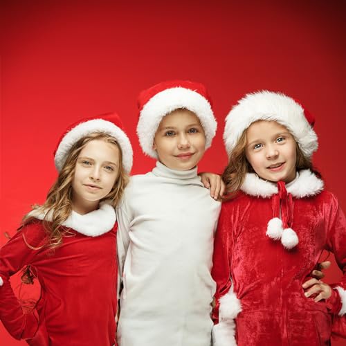 POPOYU 3Pcs Blue Christmas Hats for Kids,Luxury Santa Hats Plush Christmas SantaClaus Hat,Fancy Dress Santa Costume,Velvet Comfy Santa Outfit for New Year Xmas Party Supply,Thicken Fur Decoration - Image 3