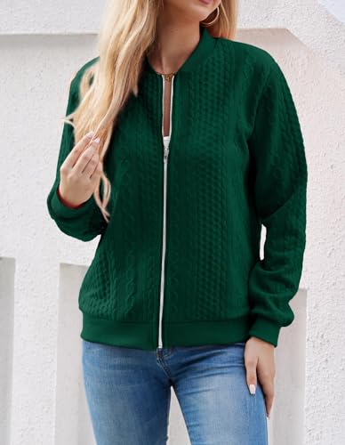 Image of WROLEM Women's Zip Up Cardigan Sweater Cable Hoodies Long Sleeve Jacket Outfits Crewneck Casual Coat