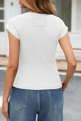 Tankaneo Womens Cap Sleeve Tops Crew Neck Ribbed Knit T Shirt Summer Casual Slim Fit Basic Tees Tshirt3