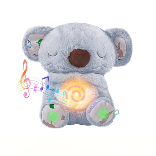 EGSHUFU Anxiety Relief Koala Soothing Breathing Otter Evora Anxiety Relief Koala Calming Otter Plush Rest Calming Sleep with Music Light Rhythmic Breathing Motion for Kids Sleeping (Gray)