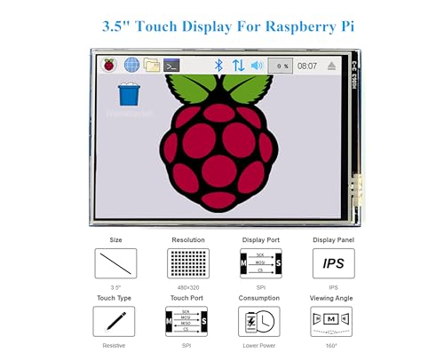 Image of 3.5inch Touch Screen Compatible with Raspberry Pi 5 /Pi 4B /3B+ /3B /Zero /Pi Zero 2W /Zero W /Zero WH /CM5 /CM4, 480x320 IPS Display, 160 Viewing Angle, SPI Touch Port