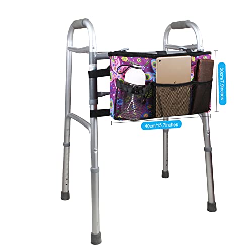 Walker Bag Organizer With Adjustable Shoulder Strap Walker Pouch Accessories Bag Water Resistant Storage Basket Tote Bag For Folding Walker,Rollator, Bariatric Walkers,Wheelchair (Purple Butterfly) #TOP1