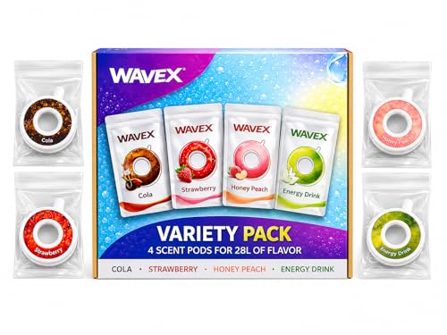 VARIETY 4-PACK: COLA STRAWBERRY HONEY PEACH ENERGY DRINK Scent Pods Only for Wavex Scent-Powered Water Bottles 0 Sugar & Calories Each Pod Lasts Up to 7L (Not a Food or Drink)