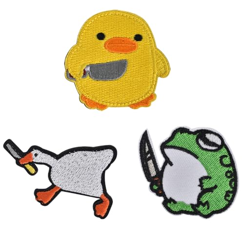 Toppe Divertenti,3 Pezzi Toppe Simpatiche A Forma Di Anatra Con Ricami Esplosivi,Simpatico Morso Di Anatra Coltello Toppa,Per Zaini, Giubbotti,Jeans,Zaini,Gilet, Cappelli