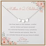 Weelody Mother and 2 Children Necklace, Sterling Silver 3 Heart Necklace, Mother’s Day Gifts for Mummy, Birthday Gifts for Mum