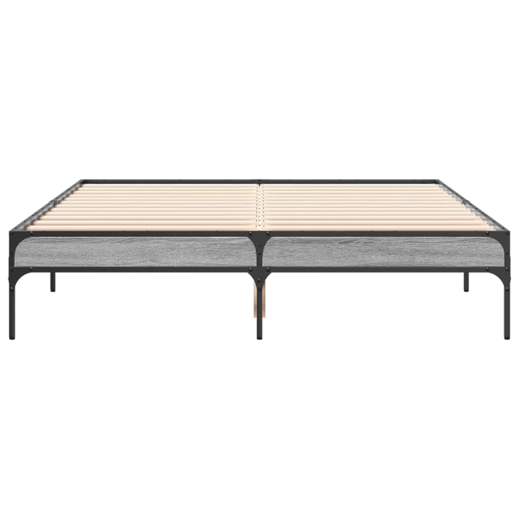 Sonoma Gray Bed Frame, 135x190 cm with Metal Legs & Plywood Slats | Features a robust platform structure that supports mattresses directly without needing a box spring.