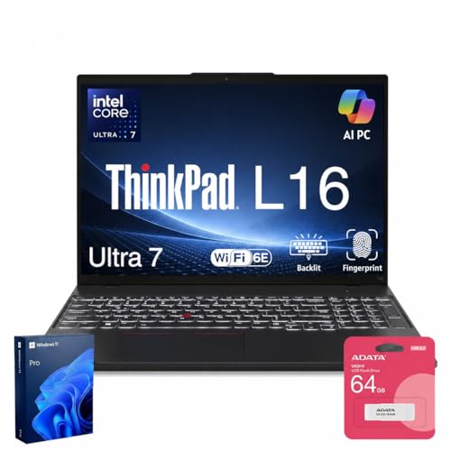 Image of Lenovo ThinkPad L16 Gen 2 Business Laptop, 16 inch FHD+, Intel Core Ultra 7 255U, 32GB DDR5, 1TB SSD, Fingerprint, Backlit, Wi-Fi 6E, AI-Optimized, Durable Design, Long Battery Life, Win 11 Pro, w /Bundle