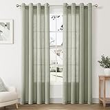 Sage Green Linen Curtains 84 Inch Length for Living Room 2 Panels Set Soft Thick Textured Grommet Design Semi Sheer Light Filtering Window Curtain Drapes Burlap Look Rustic Farmhouse Home Decor 52x84