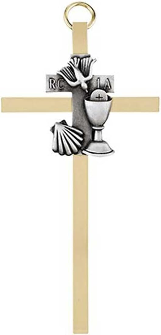 Trinity Church Supply Brass Cross with RCIA Emblem Decorative Hanging Wall Crosses Christmas Gift, 4.25 Inch Height, Pack of 4