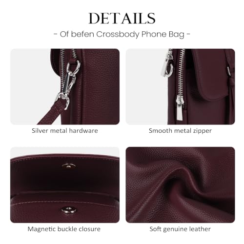 Image of befen Genuine Leather Small Crossbody Bags for Women Cell Phone Purse | Real Leather, RFID Blocking Card Slots, Multi Pockets, Cell Phone Bag, Travel Purse, Anti Theft