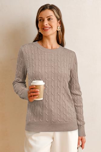 Image of Arach&Cloz Women's Wool Blend Classic Crew Neck Casual Fall Sweaters