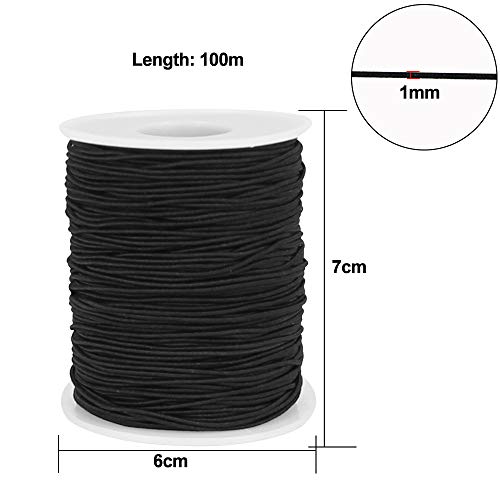 LYTIVAGEN 1mm 100m Cordon élastique, Cordon d'Artisanat, Fil Rouleau de Cordon Elastique pour Bracelets, Bricolage Artisanat, Bracelets Colliers, etc (Noir)