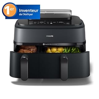 Philips Airfryer Série 5000 - Air Fryer double panier avec cuisson vapeur, 9L, RapidAir, 19 modes de cuisson, jusqu'à 90% de matières grasses en moins, AirSteam, nettoyage vapeur, HomeID (NA550/00)