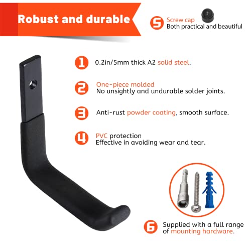 Sunvfafa HOOKS-MS-B 4 Pack Garage Storage Hooks, Ladder Hangers, Steel Wall Mount Hooks, Utility Hooks thumb #2