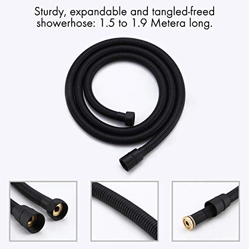 Kes Matte Black Shower Head With Slide Bar Combo 5-Function Handheld Shower Kit Shower Hose Adjustable Holder Set, F204-Bk+Kp501B-Bk #TOP6