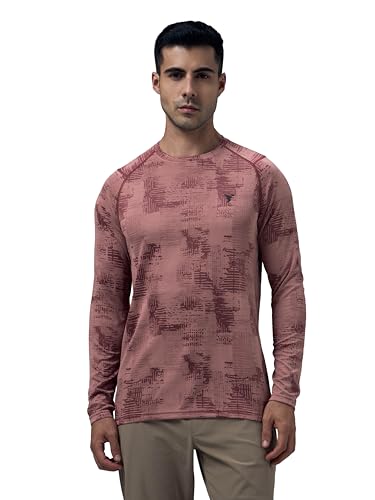 Image of TECHNOSPORT Men's Slim Fit All Over Print Jacquard Crew Neck Full Sleeve T-Shirt, Quick Dry Activewear Tee with UPF 50+ Sun Protection for Gym, Running, Sports & Everyday Wear