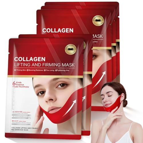 V-Line Lifting Kollagenmaske 5 Stück Gesichtsmaske V-Line Lifting Doppelkinn-Reduktion & Anti-Aging |Gesichtsmaske für Gesichtsstraffung Und Definierte Gesichtsform