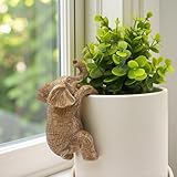 JARPSIRY Cute Climbing Elephant Flower Pot Hugger Figurines Resin Hanging Elephant Statue Planter Pot Decorations for Home Garden Fence Balcony Patio Lawn Yard Ornaments