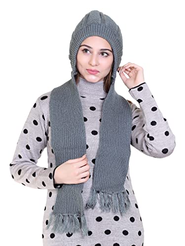 Image of Gajraj Unisex Soft Knitted Winter Warm Woolen Cap with Woolen Lovely Muffler|Fur Cap with Muffler