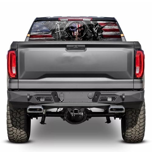 Image of Rear Window Decals for Trucks - 65x22 in Back Window Decals Fit Most Pickup Trucks SUV, Vinyl American Skull Flag Back Window Decal for Car Personalized Decoration - Skull Decal-1