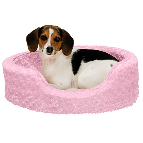 Furhaven Medium Dog Bed Ultra Plush Curly Faux Fur Oval Lounger W/ Removable Washable Cover - Pink, Medium #TOP12