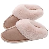 SOSUSHOE Womens Slippers Memory Foam Fluffy Fur Soft Slippers Warm House Shoes Indoor Outdoor Winter, Khaki, 8-9 B(M) US