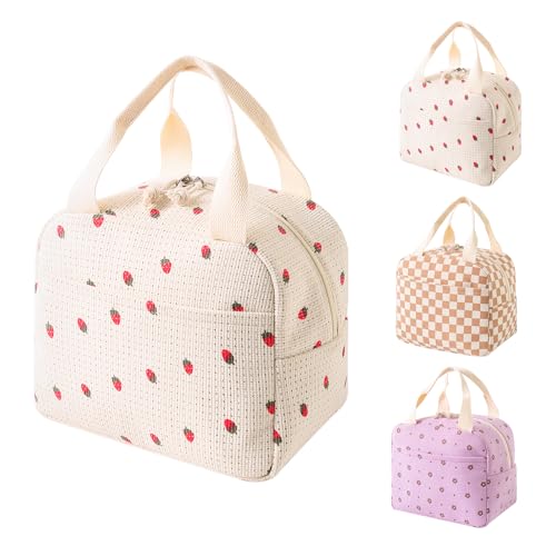 Supcomsta Insulated Lunch Bag for Women,Large Lunch Bag with Insulation Aluminum Foil Pearl Cotton for Work, School, Picnic (Strawberry)