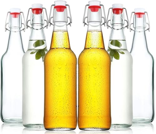 PENGQIMM Clear Glass Beer Bottles,6 Set Flip Top Beer Brewing Bottle 18oz/8.5oz Clear Bottle with Caps for Juice, Water, Kombucha, Wine, Beer Brewing, Kefir Milk or Eggnog (18oz)