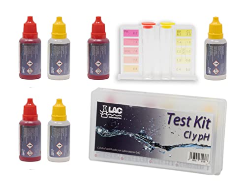 PACK AHORRO Medidor Cloro y PH Piscinas + 2 Recambios Reactivos para test - KIT ANÁLISIS CLORO, PH y BROMO (gotas) - Calidad certificada Laboratorios LAC