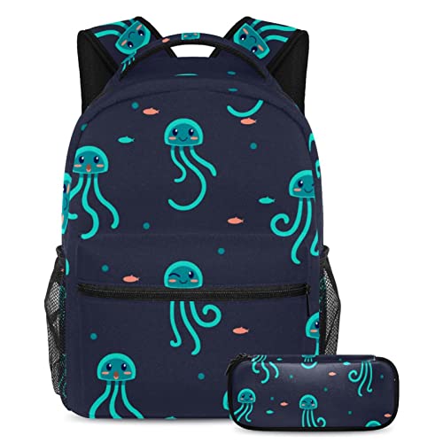 Sac à dos méduse avec trousse pour enfants - Lot de 2 cartables multicolores