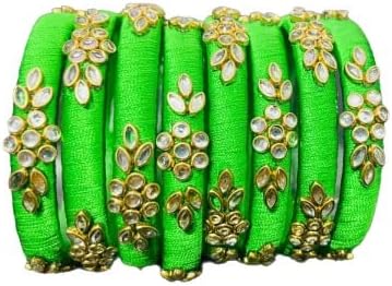 Sihan Handicrafts Kundan Work Silk Thread Bangle Kada For Women Girls 8 PC Set Wedding & Festive Occasion Handmade Multicolored Chura Chuda Chudi Stone Studded(Multicolor)