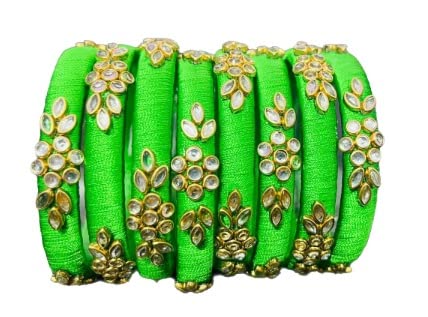 Sihan Handicrafts Kundan Work Silk Thread Bangle Kada For Women Girls 8 PC Set Wedding & Festive Occasion Handmade Multicolored Chura Chuda Chudi Stone Studded(Multicolor)