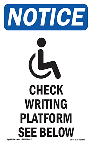 OSHA Notice Signs - Check Writing Platform Sign with Symbol | 10 Pack of Decals | Protect Your Business, Work Site, Warehouse | Made in The USA
